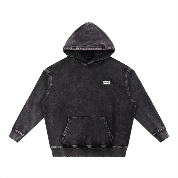 Pre Packed Flowers Black Snow Wash Hand-Frayed Hoodie