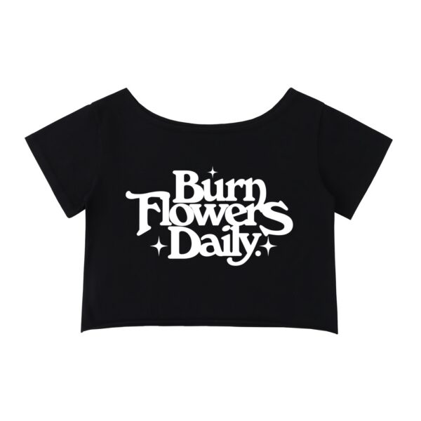 Burn Flowers Daily Off-Shoulder Black Crop T-Shirt