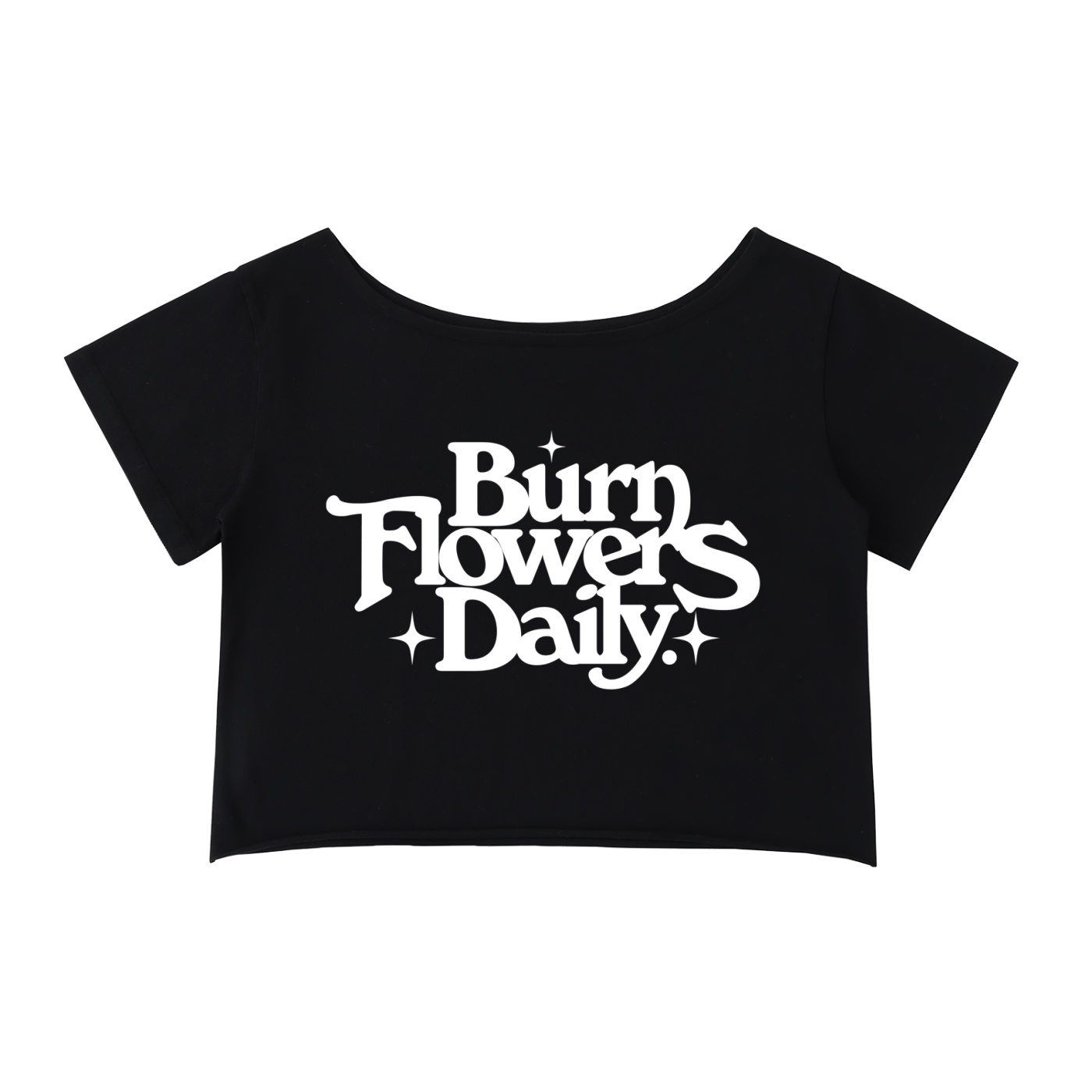 Burn Flowers Daily Off-Shoulder Black Crop T-Shirt