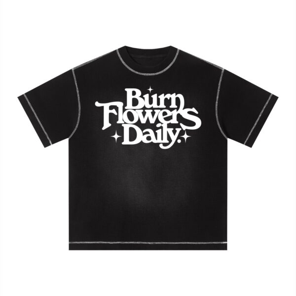 Burn Flowers Daily Dark Sunfade Waffle Boxy T-Shirt