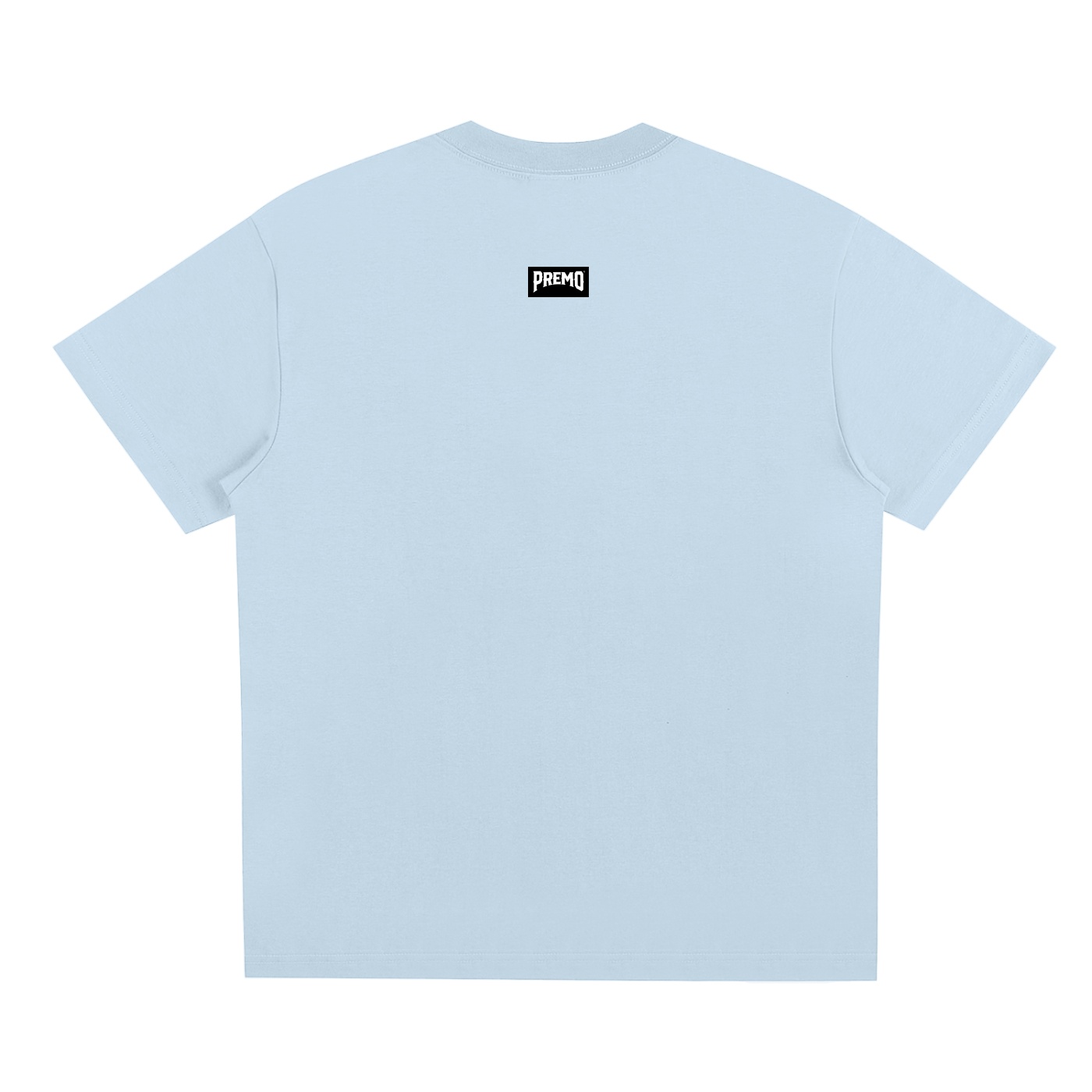 Light blue Premo Brands T-shirt with a small neck logo