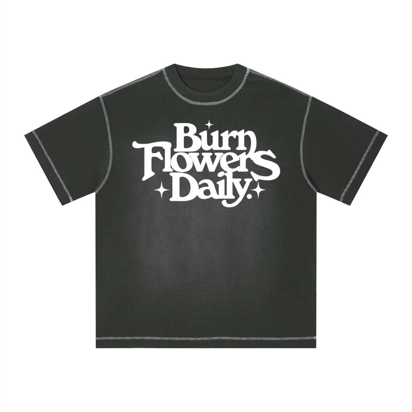 Burn Flowers Daily Dark Sunfade Waffle Boxy T-Shirt - Image 5